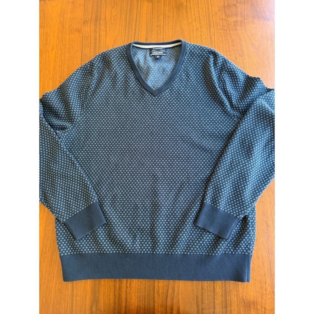 Lands' End Men's Navy Blue 100% Supima Patterned V-Neck Sweater - Size XL
